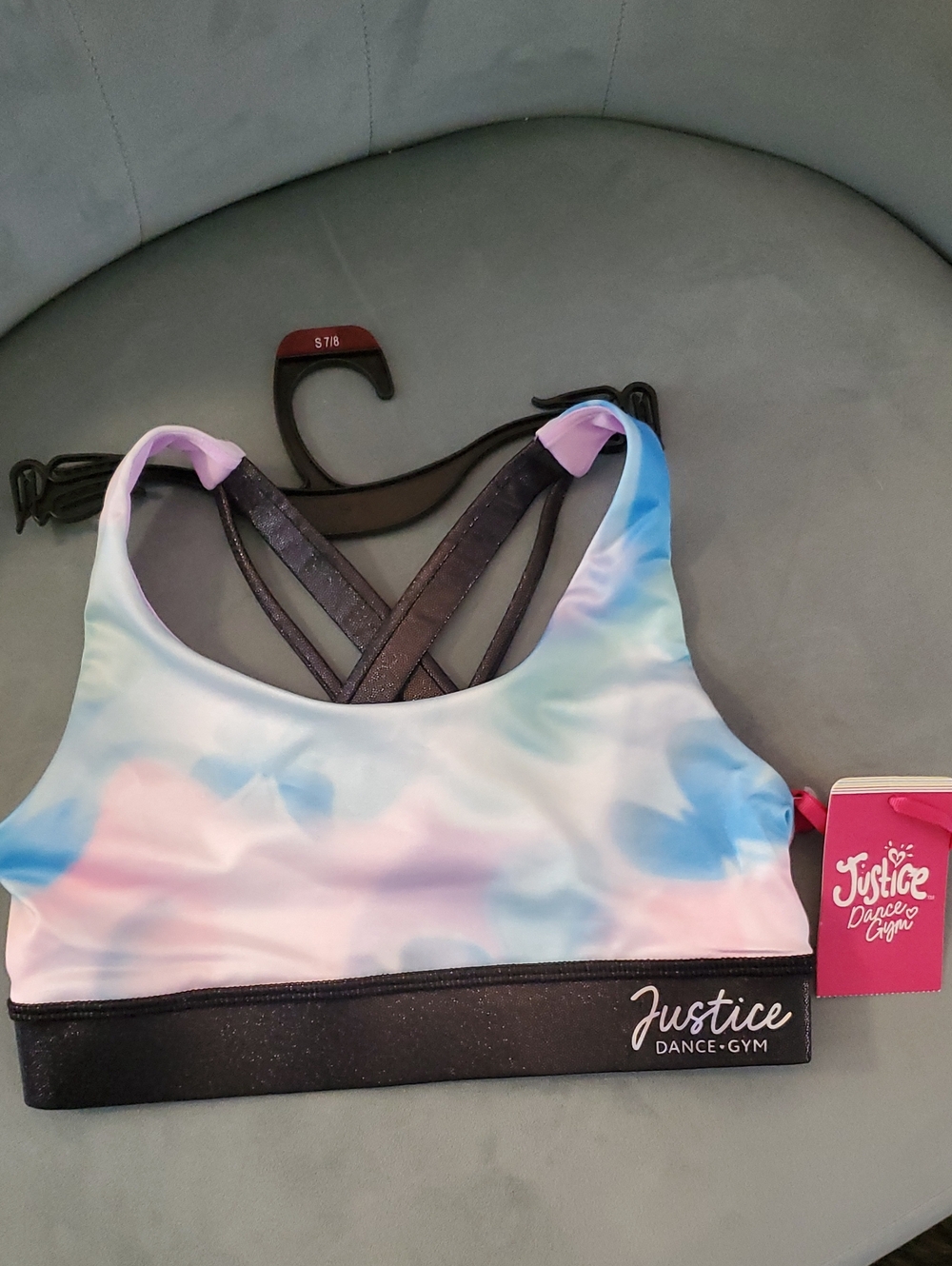 Justice Girls' Pastel Tie-Dye Sports Bra in Blue and Pink